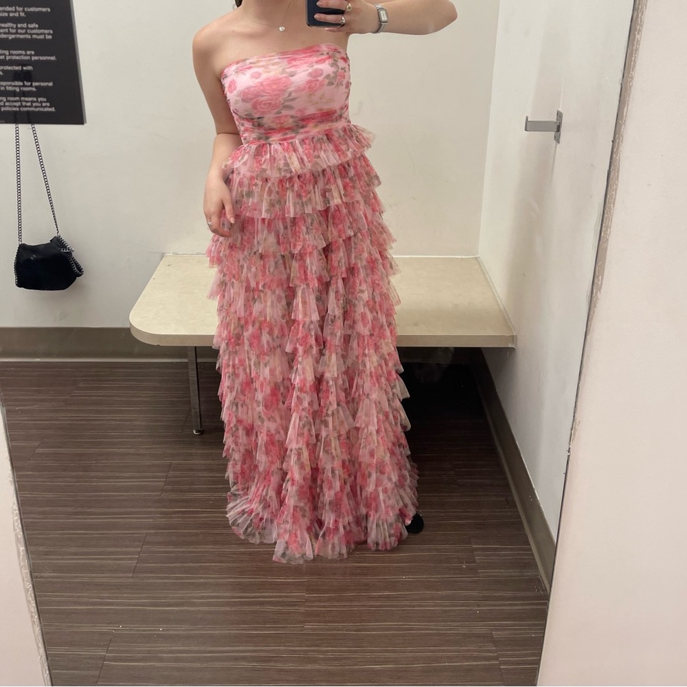 B Darlin Pink Floral Tiered Ruffle Maxi Gown - Picture 3 of 4